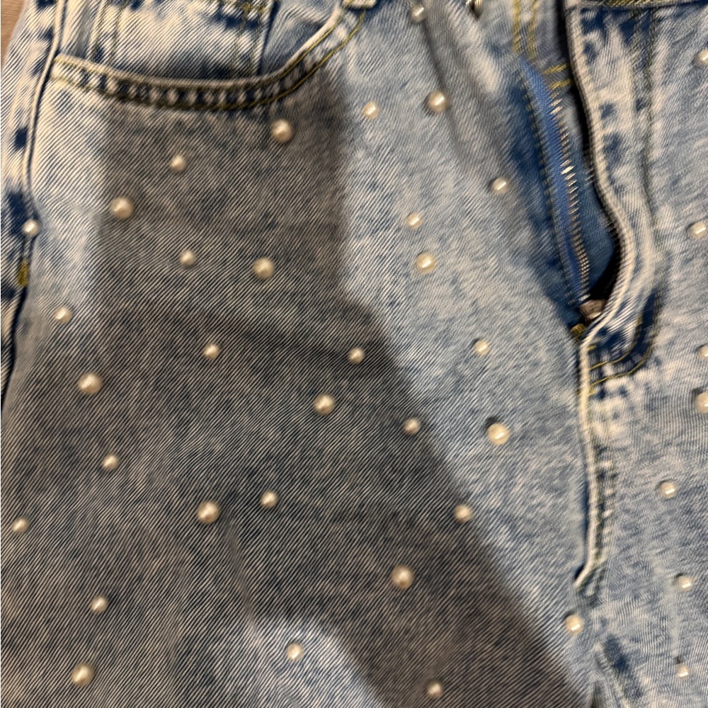 Women's Blue Pearl-Embellished Jeans